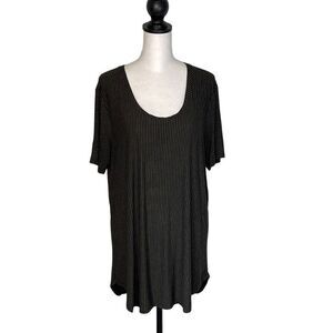 Joan Vass Womens Tunic Top Shirt Striped Short Sleeve Stretch Black Gray Size XL